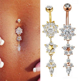 Dangle Belly Button Ring with stunning Clear CZ crystals