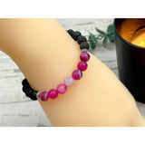 Essential Oil Diffuser Bracelet - Pink Agate Bracelet with Black Lava Beads