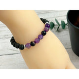 Oil Bracelet - Aromatherapy Bracelet with Purple Agate and Black Lava Rock Beads