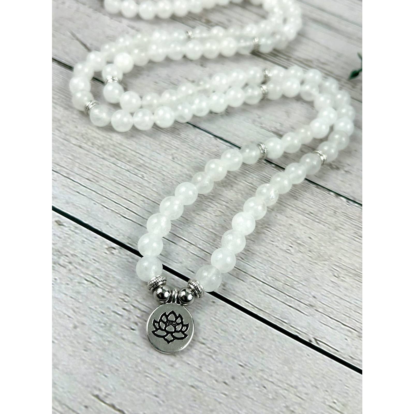 108 Mala Beads Necklace with Moonstone Beads - Meditation Necklace