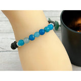 Essential Oil Bracelet - Aromatherapy Bracelet with Blue Striped Agate and Black Lava Beads