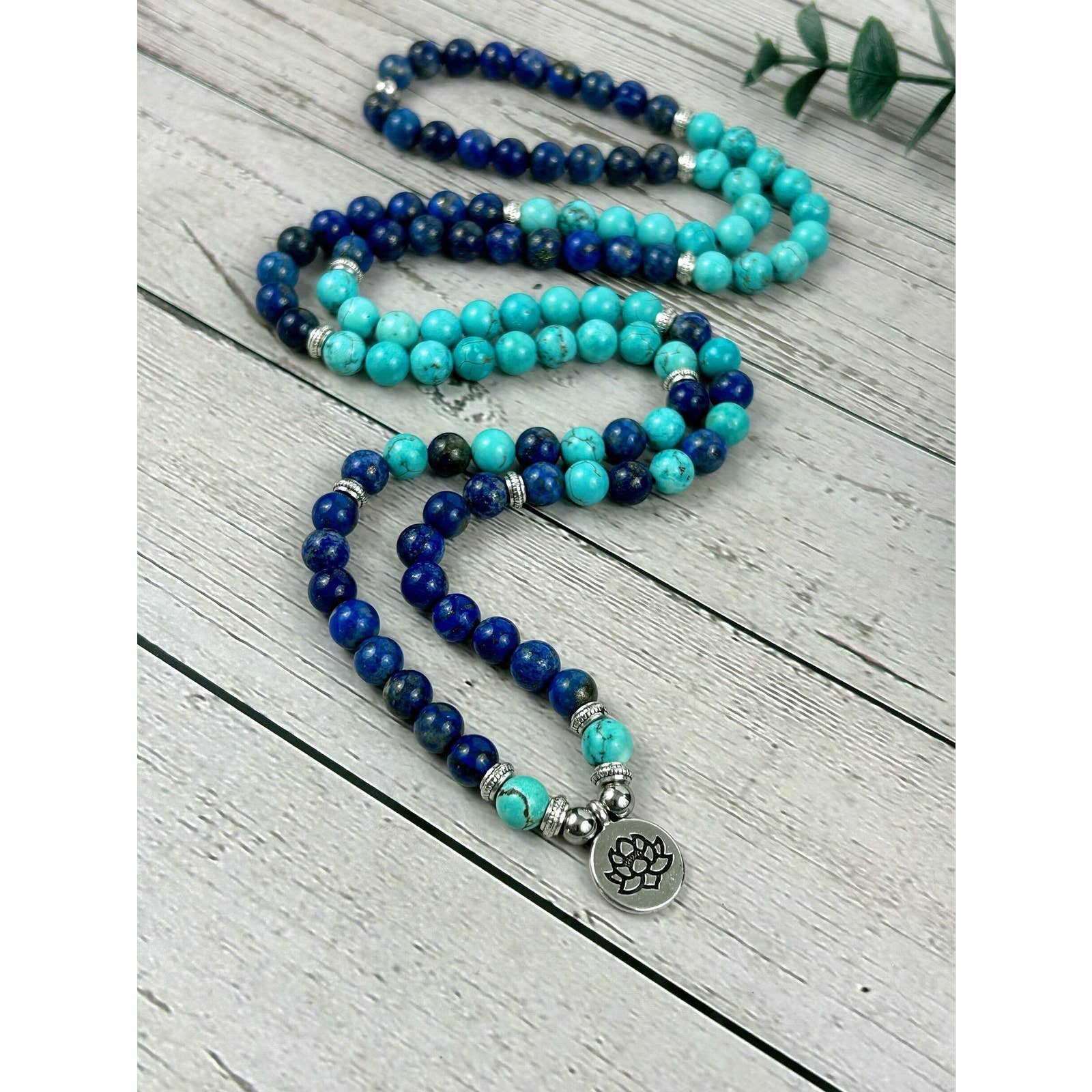 Lapis Lazuli and Turquoise Japa Mala - Prayer Beads Necklace