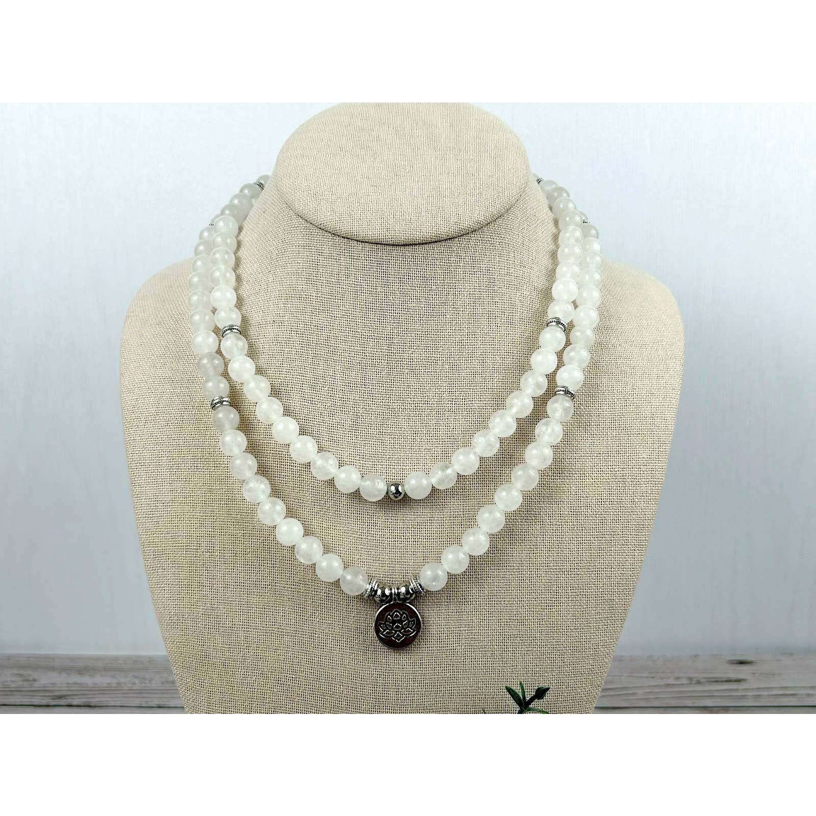 108 Mala Beads Necklace with Moonstone Beads - Meditation Necklace