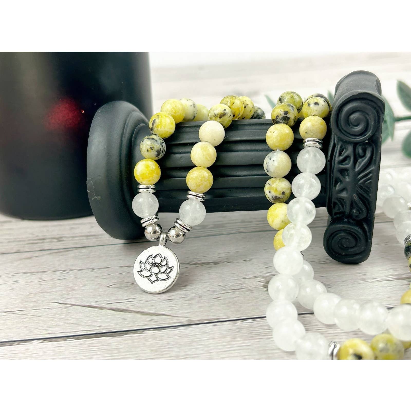 Yellow Turquoise and Moonstone Mala Necklace - Prayer Beads