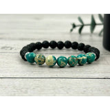 Essential Oil Bracelet - Teal Green Imperial Jasper Bracelet with Lava Beads
