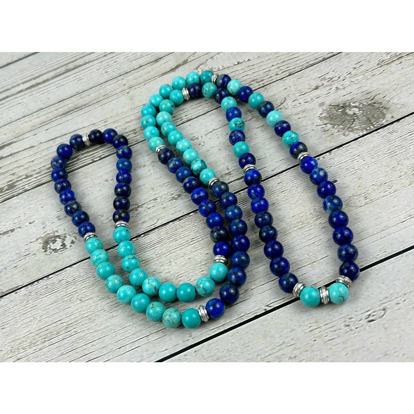 108 Mala Beads Necklace with Lapis Lazuli and Turquoise Beads