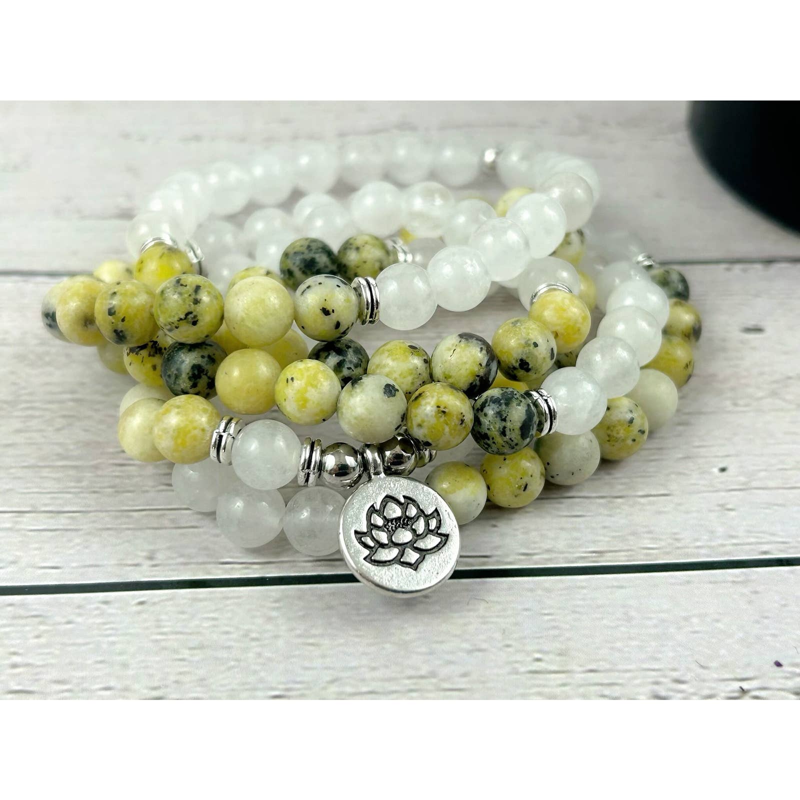 Yellow Turquoise and Moonstone Mala Necklace - Prayer Beads