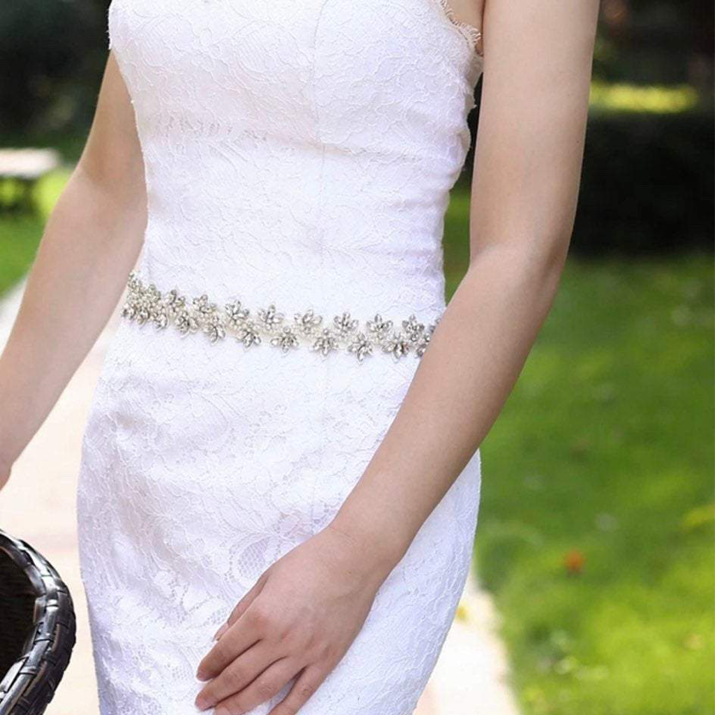Bridal Sash Belt with Crystal Rhinestones Pearls Kreative Kreations