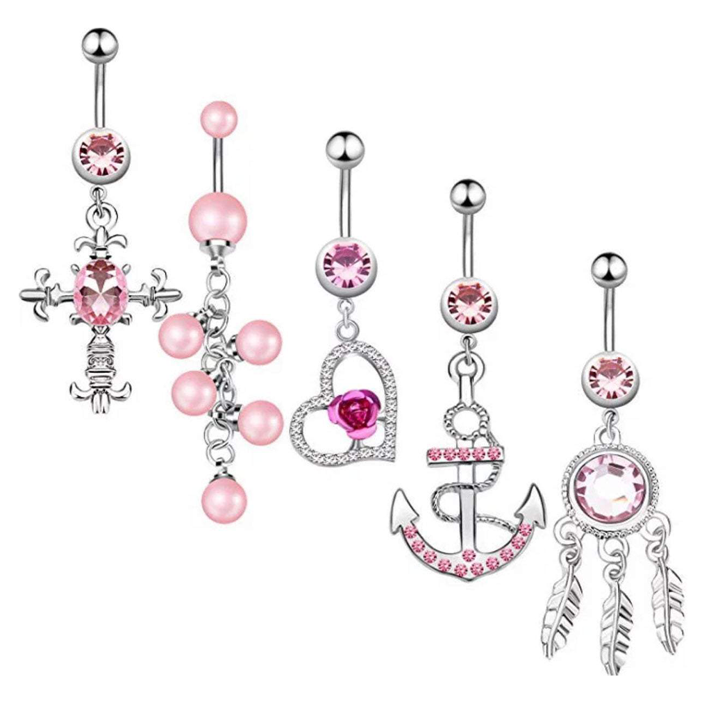Set of 5 CZ Crystals Belly Button Rings