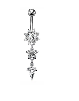 14g Surgical Steel Dangle Belly Button Ring – Clear CZ Navel Jewelry For Women