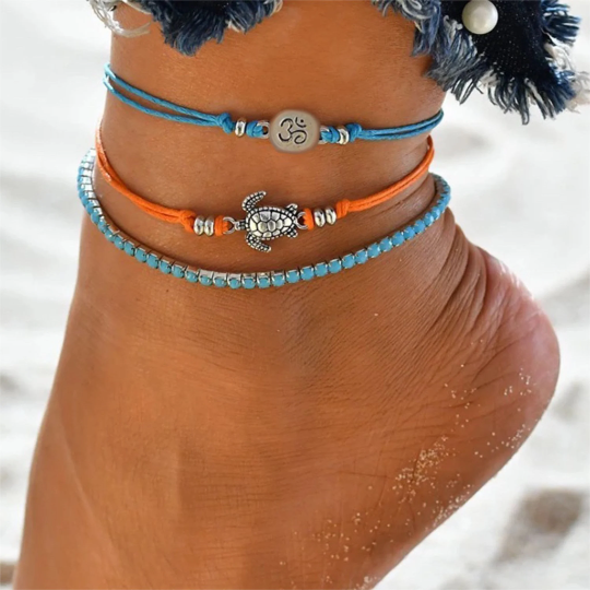Set of 3 Bohemian Style Beach Anklets