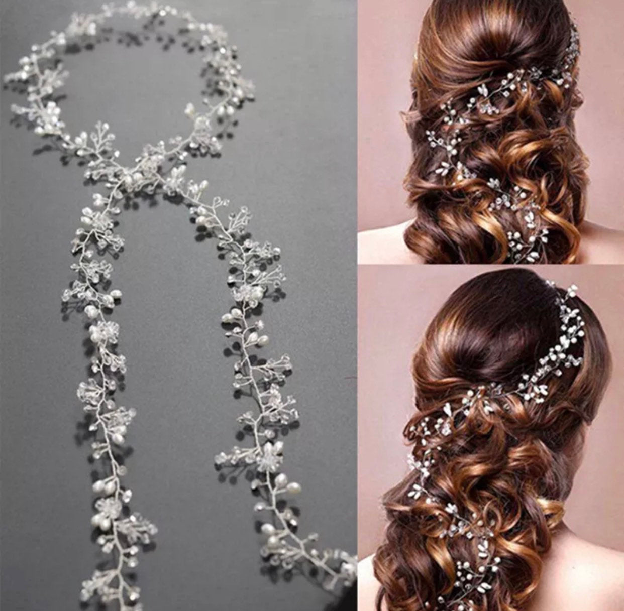 Pearl and Crystal Bridal Hair vine