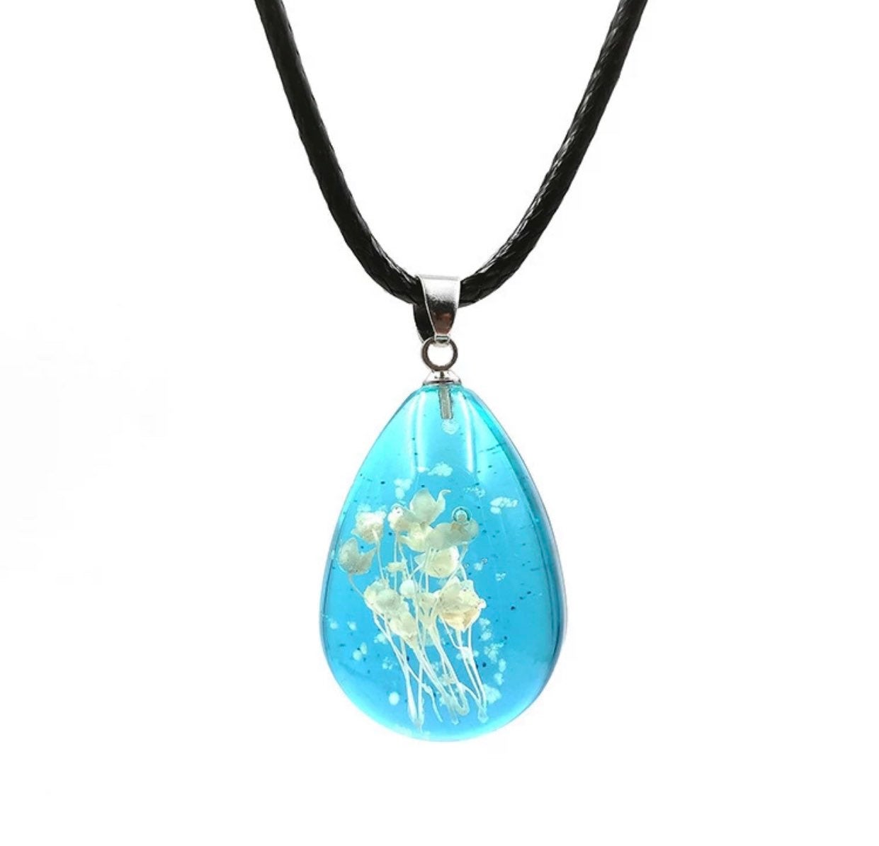 Real Flowers Pendant Necklace Encased in Resin that Glows in the Dark
