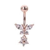 Butterfly Belly Button Ring with Silver and Rose Gold Finish