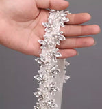 Bridal Sash Belt with Crystal Rhinestones & Pearls
