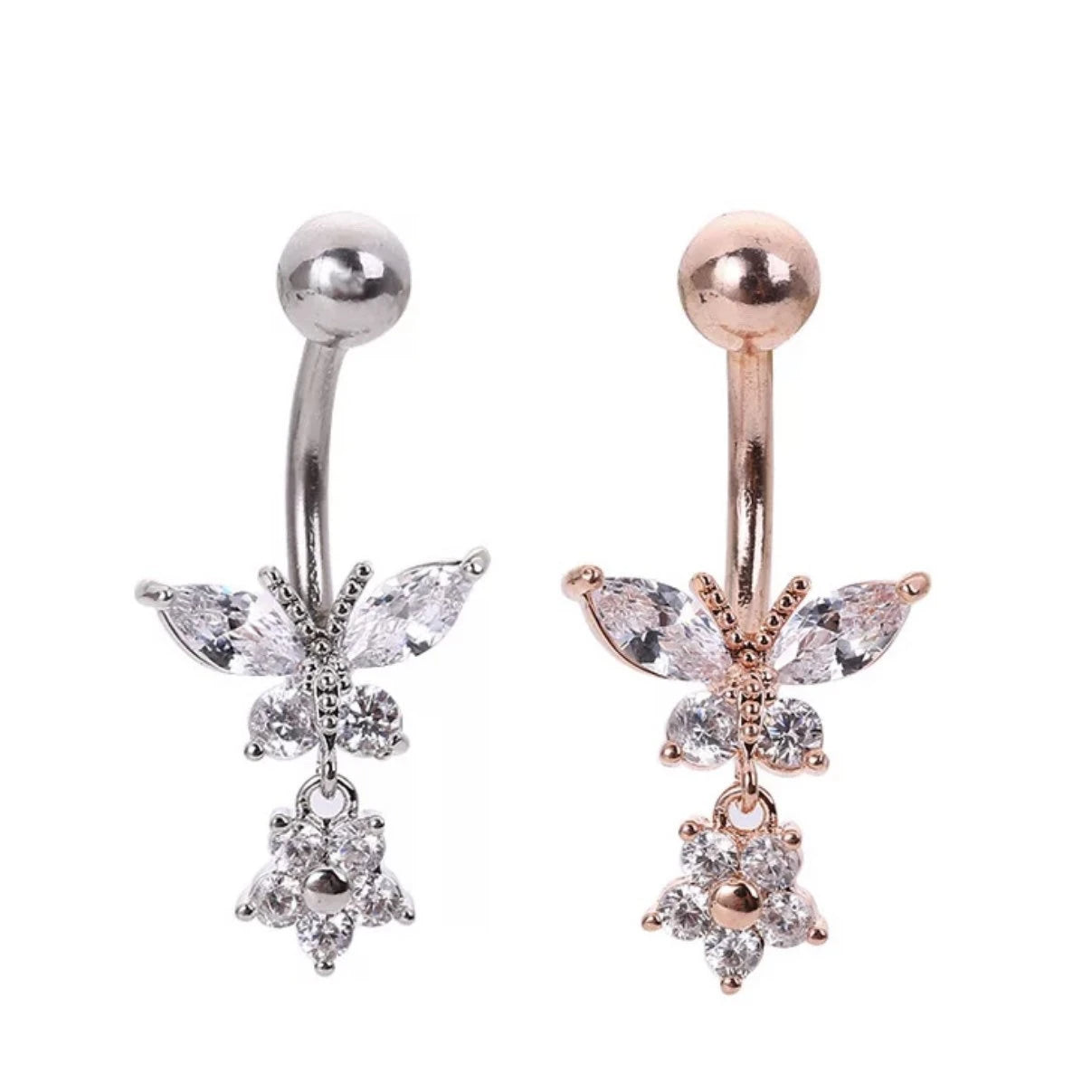 Butterfly Belly Button Ring with Silver and Rose Gold Finish