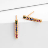 Gold Plated Bar studs with Multi color CZ stones