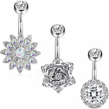 Set of 3 CZ Belly Button Rings
