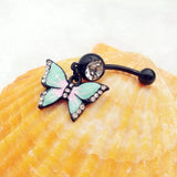 Black Butterfly Belly Button Ring with Dangle