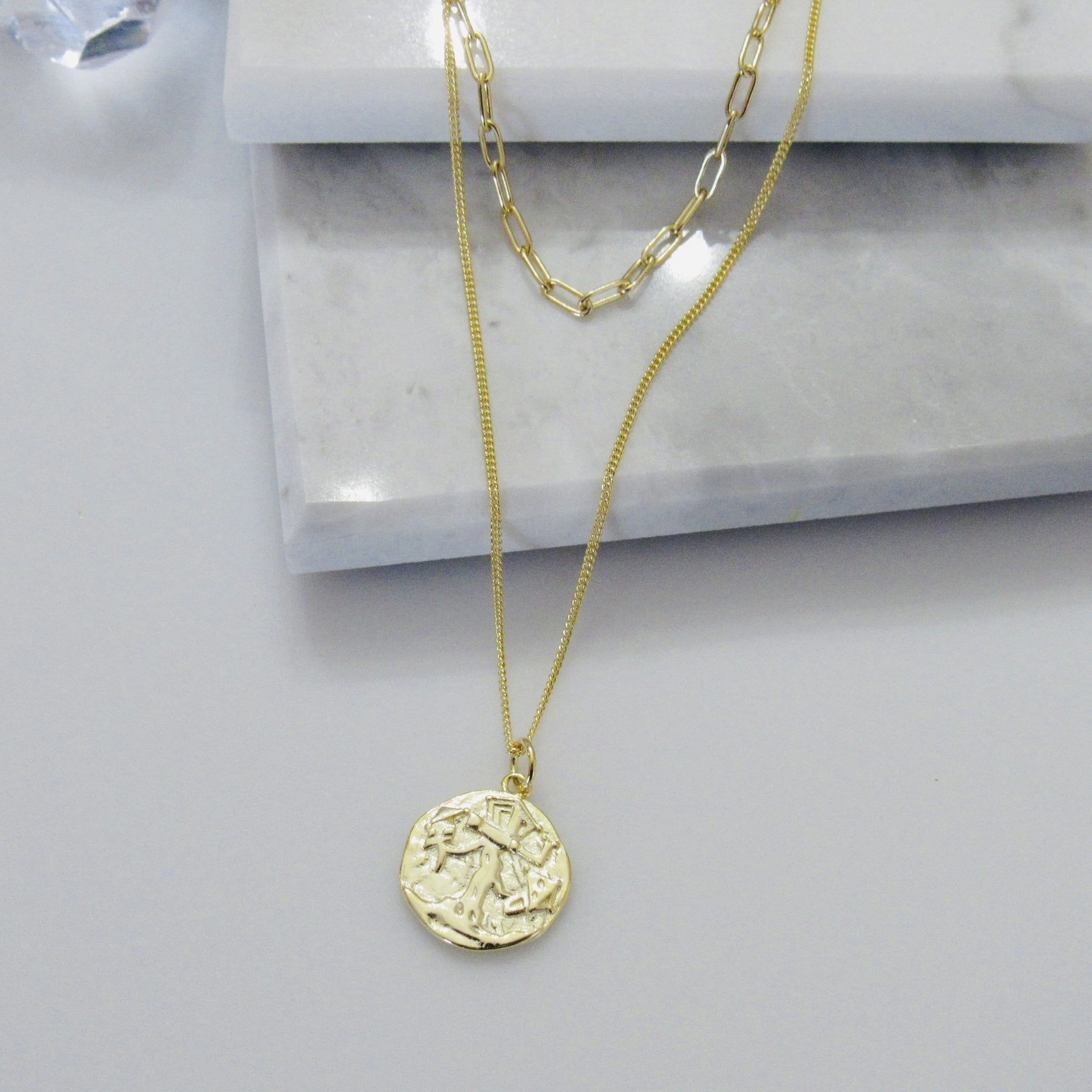 Medallion Gold Layered Necklace Set