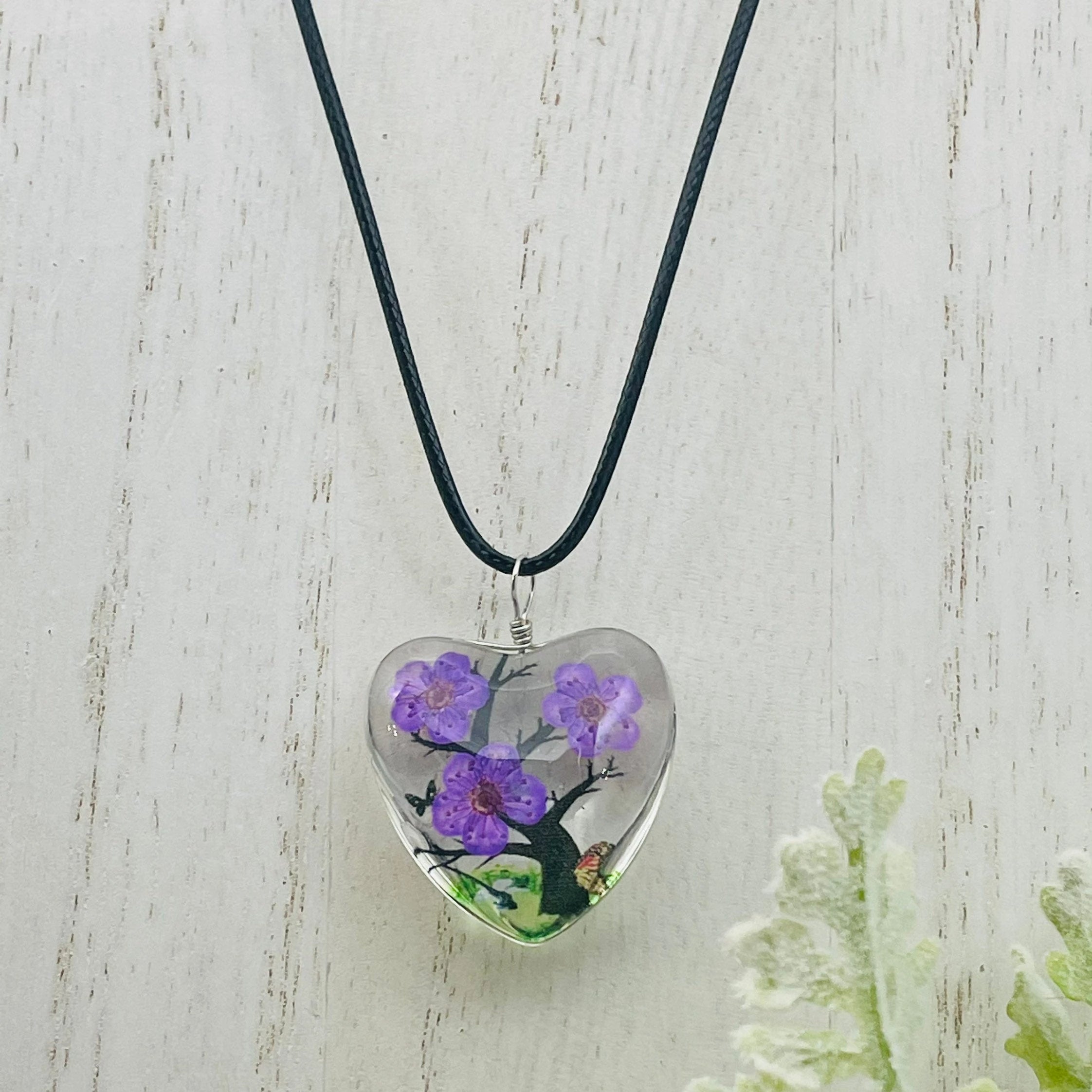 Real Pressed Flower Heart Necklace