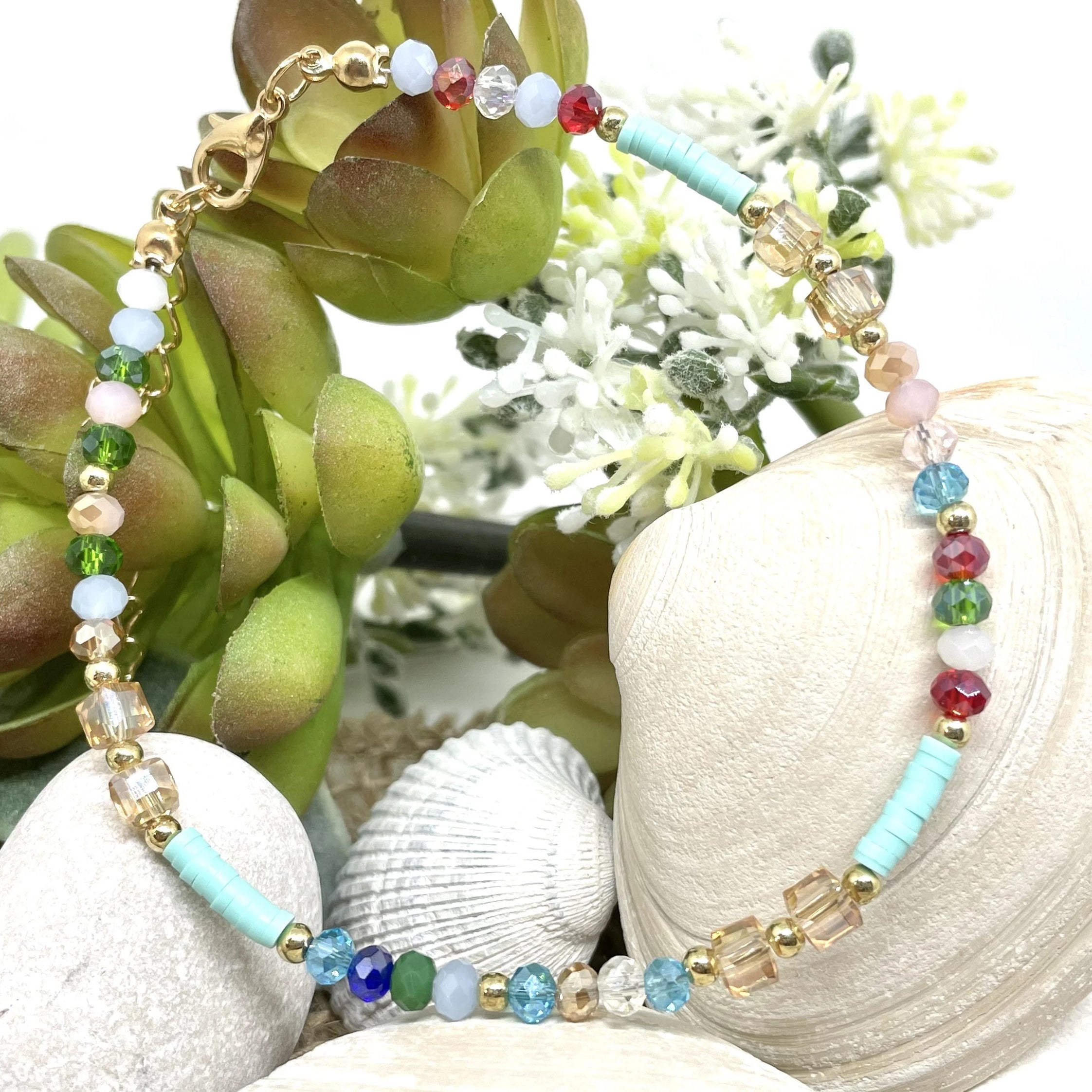 Beaded Anklet with Rainbow Beads