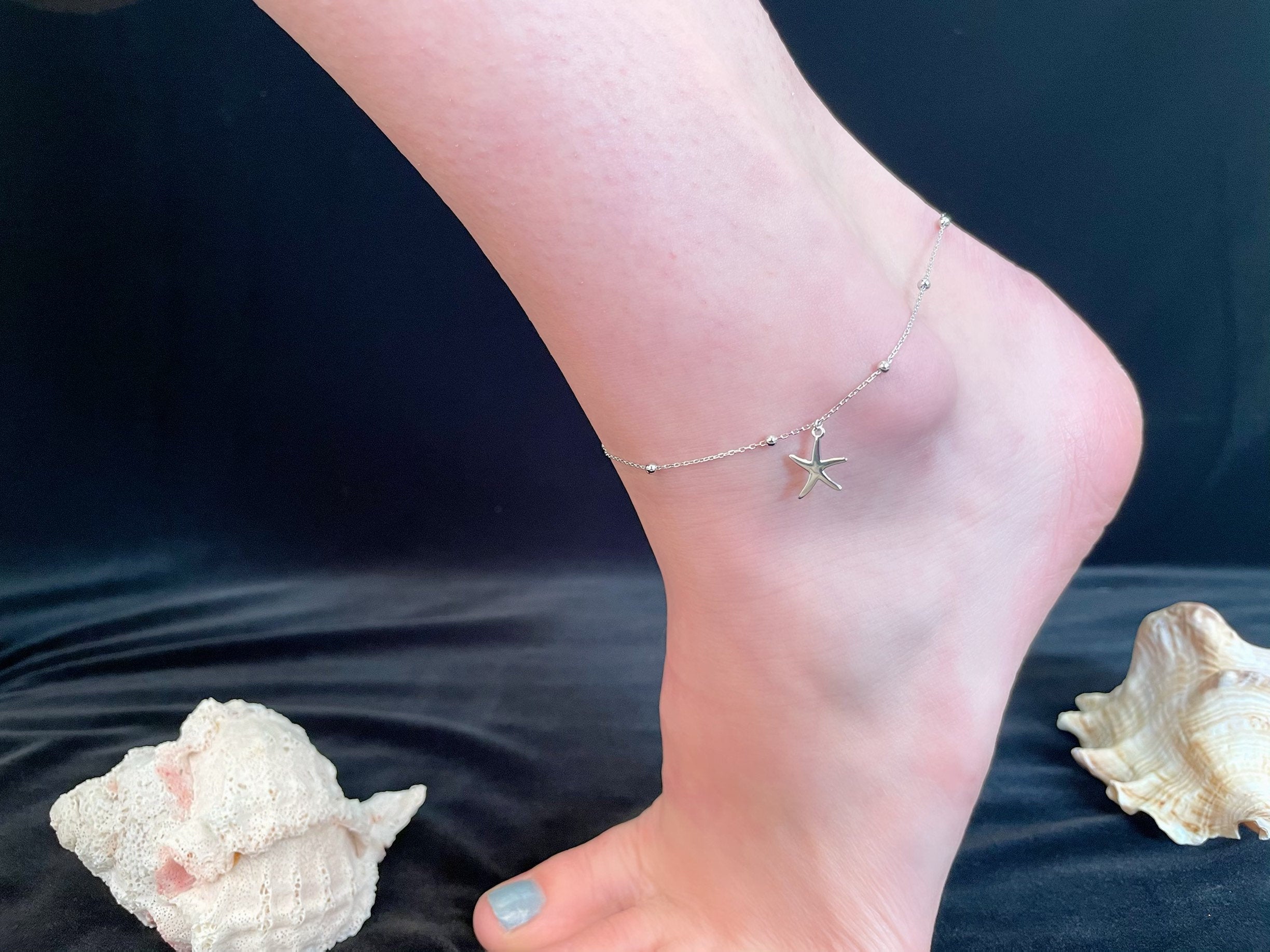 Sterling Silver Anklet with Starfish Charm