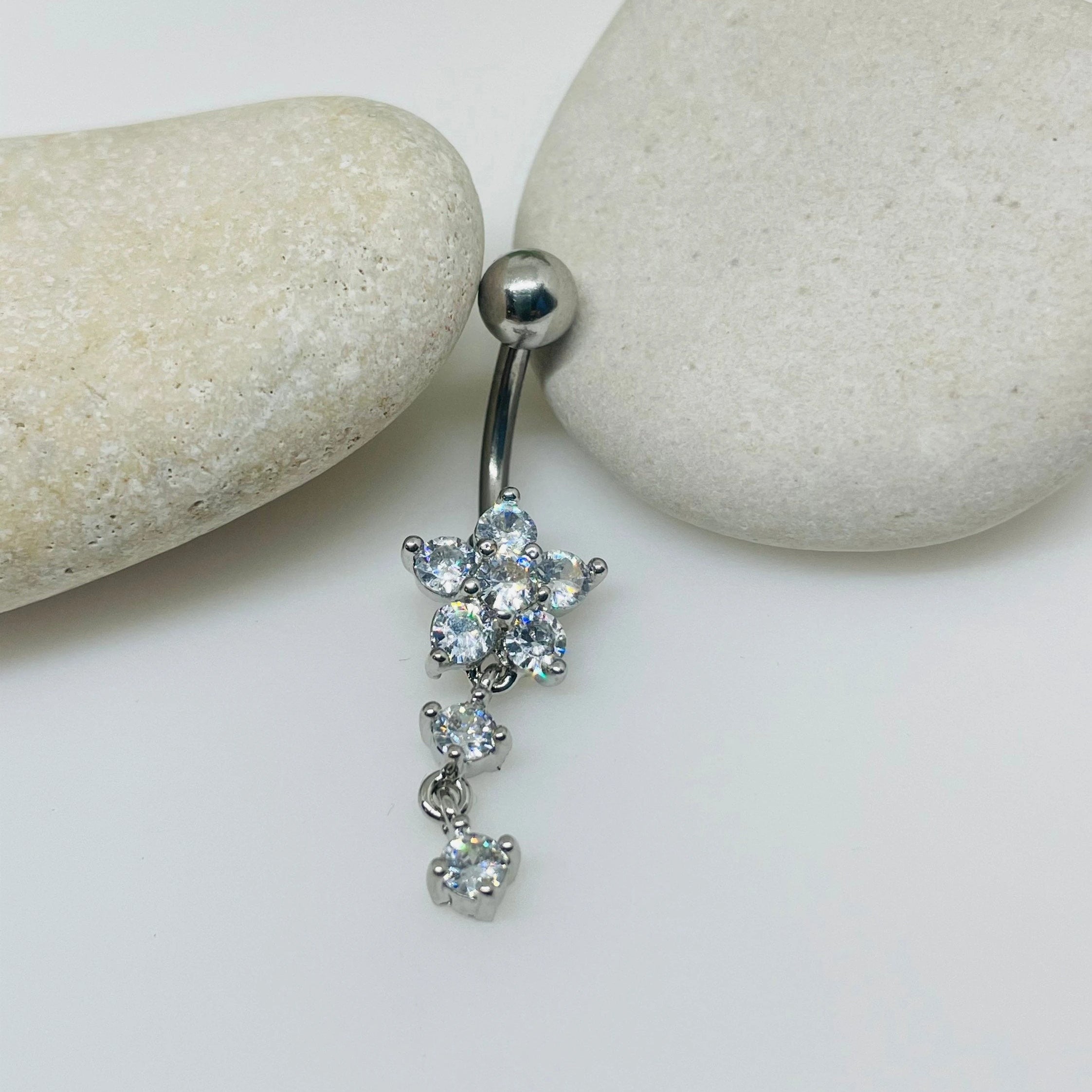 Gold Plated Chained Cross Dangle Belly Ring | BodyDazz.com