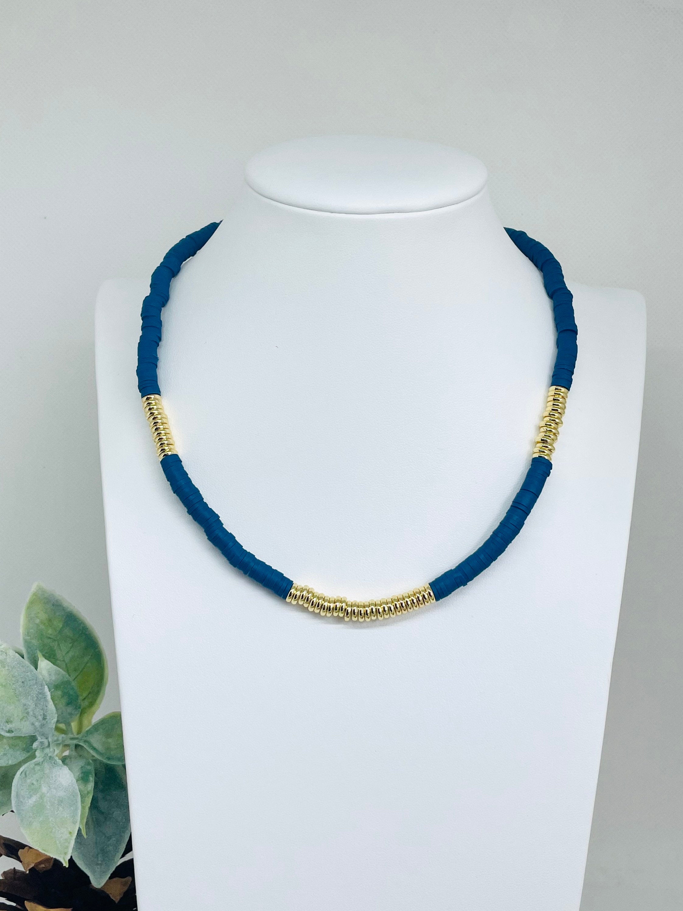 Heishi Bead Necklace - Surfer Necklace with Gold Plated Beads
