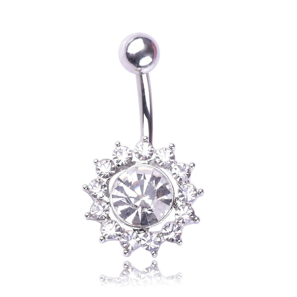Flower Shape Belly Button Ring with Cubic Zirconia