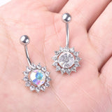Flower Shape Belly Button Ring with Cubic Zirconia