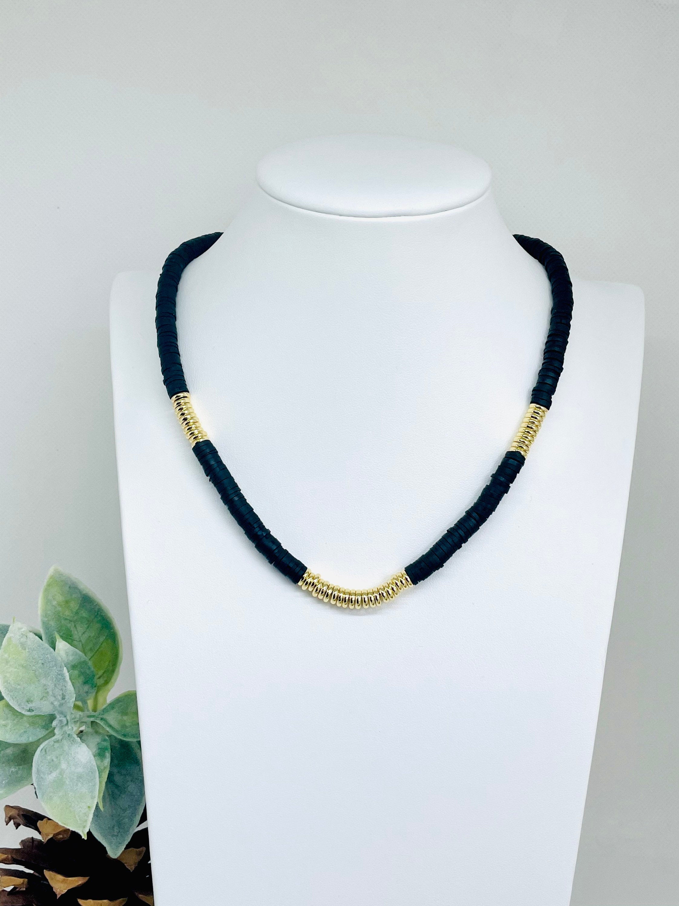 Allereya Vintage Heishi Surfer Choker Necklace Vinyl Disc Bead Necklace Allereya Vintage Heishi Surfer Choker Necklace Vinyl Disc Bead Necklace