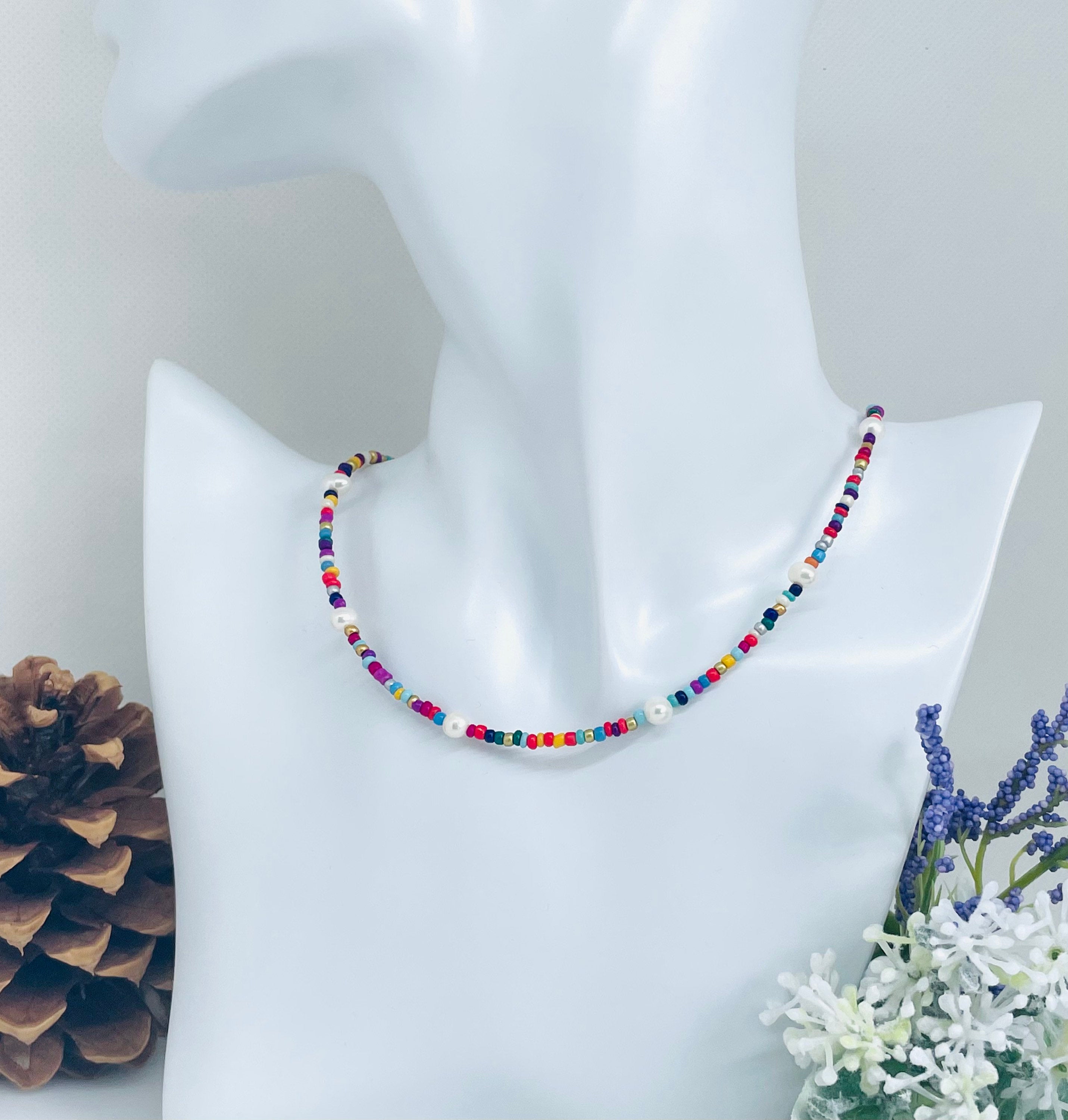 Freshwater Pearl Necklace - Rainbow Choker Necklace