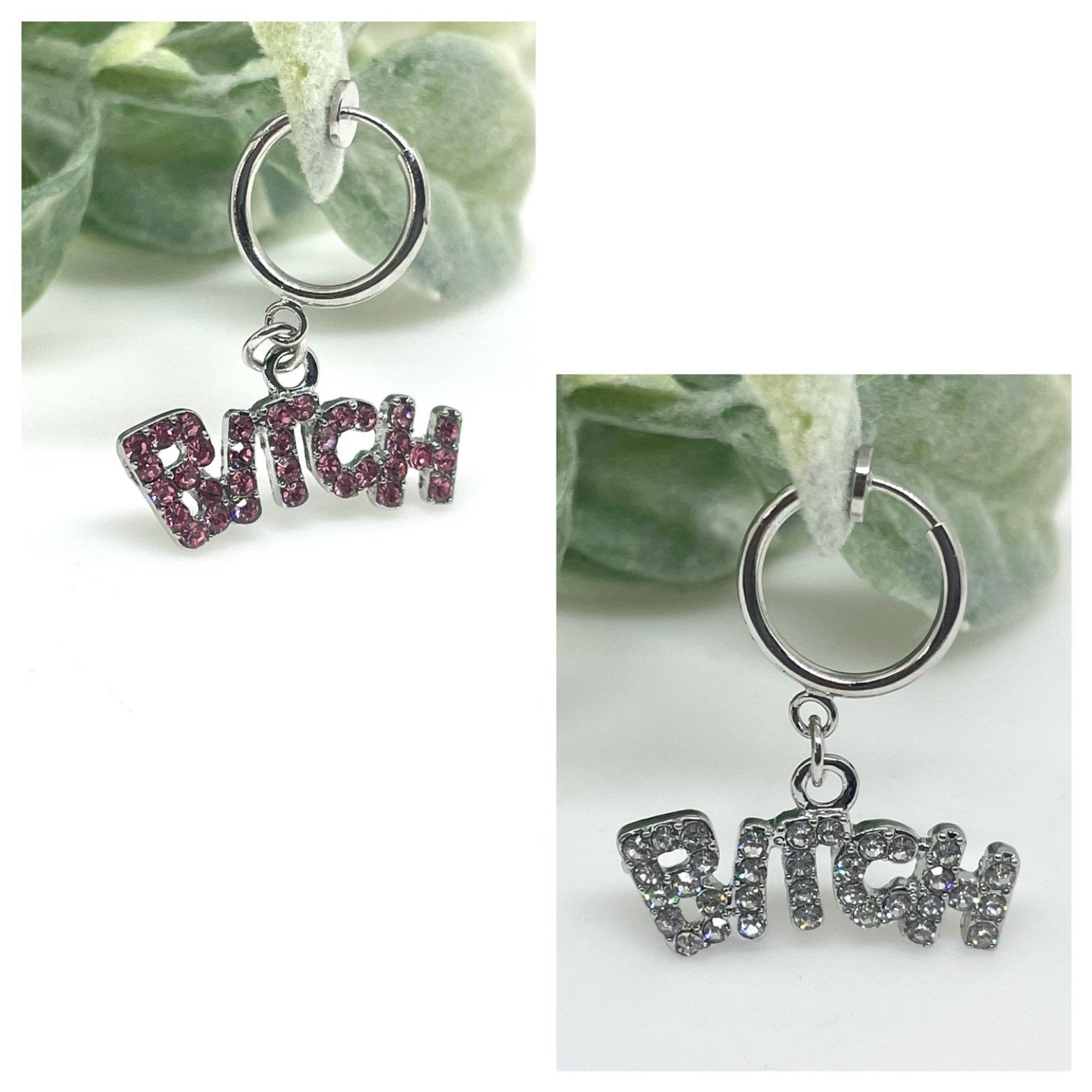 Fake Belly Ring - Dangle Belly Button Ring - Clip on Belly Ring - Bitch Belly Ring