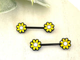 Flower Nipple Ring - Set of 2 Barbell Nipple Rings