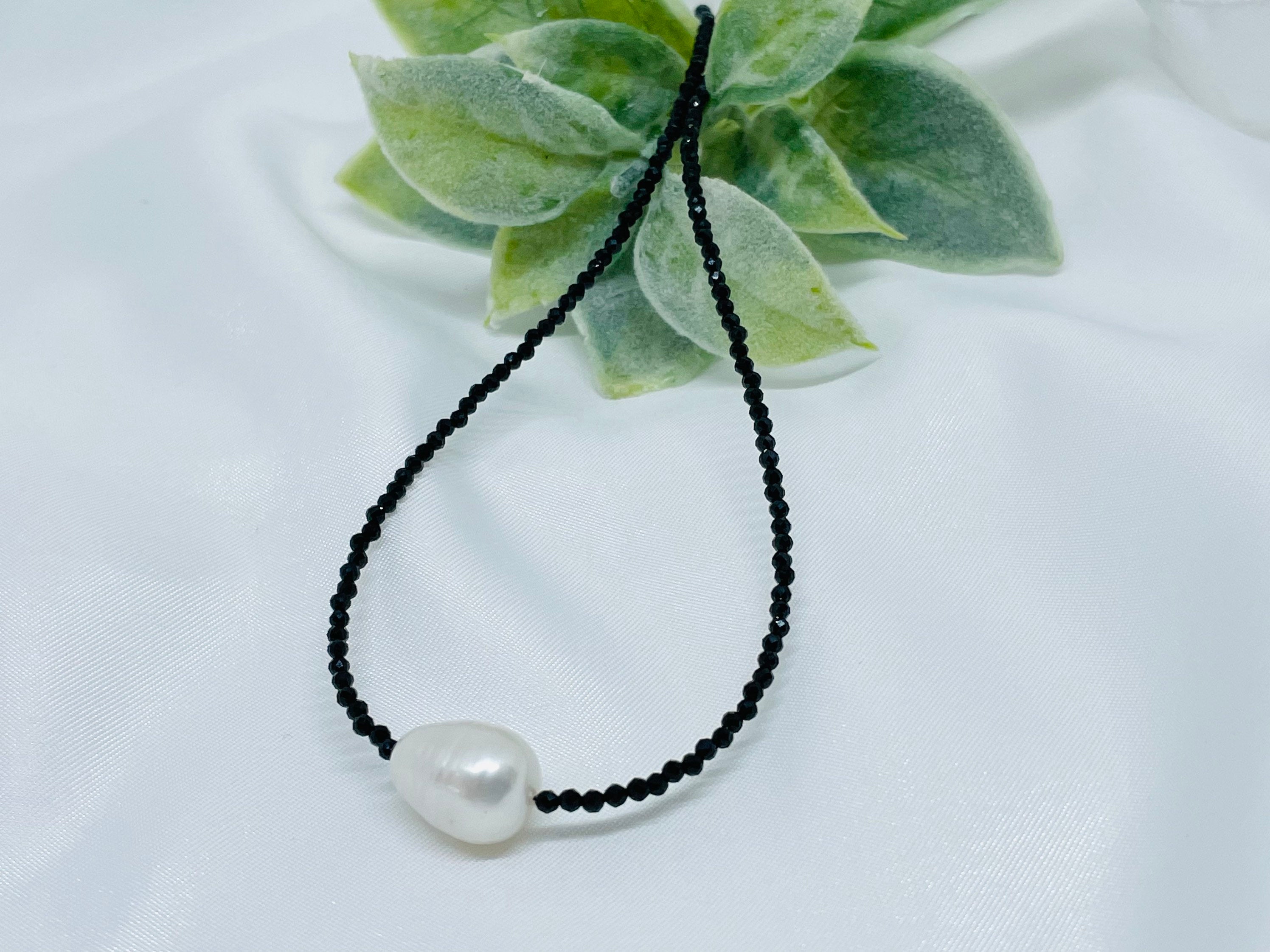 Onyx and Baroque Pearl Choker Necklace