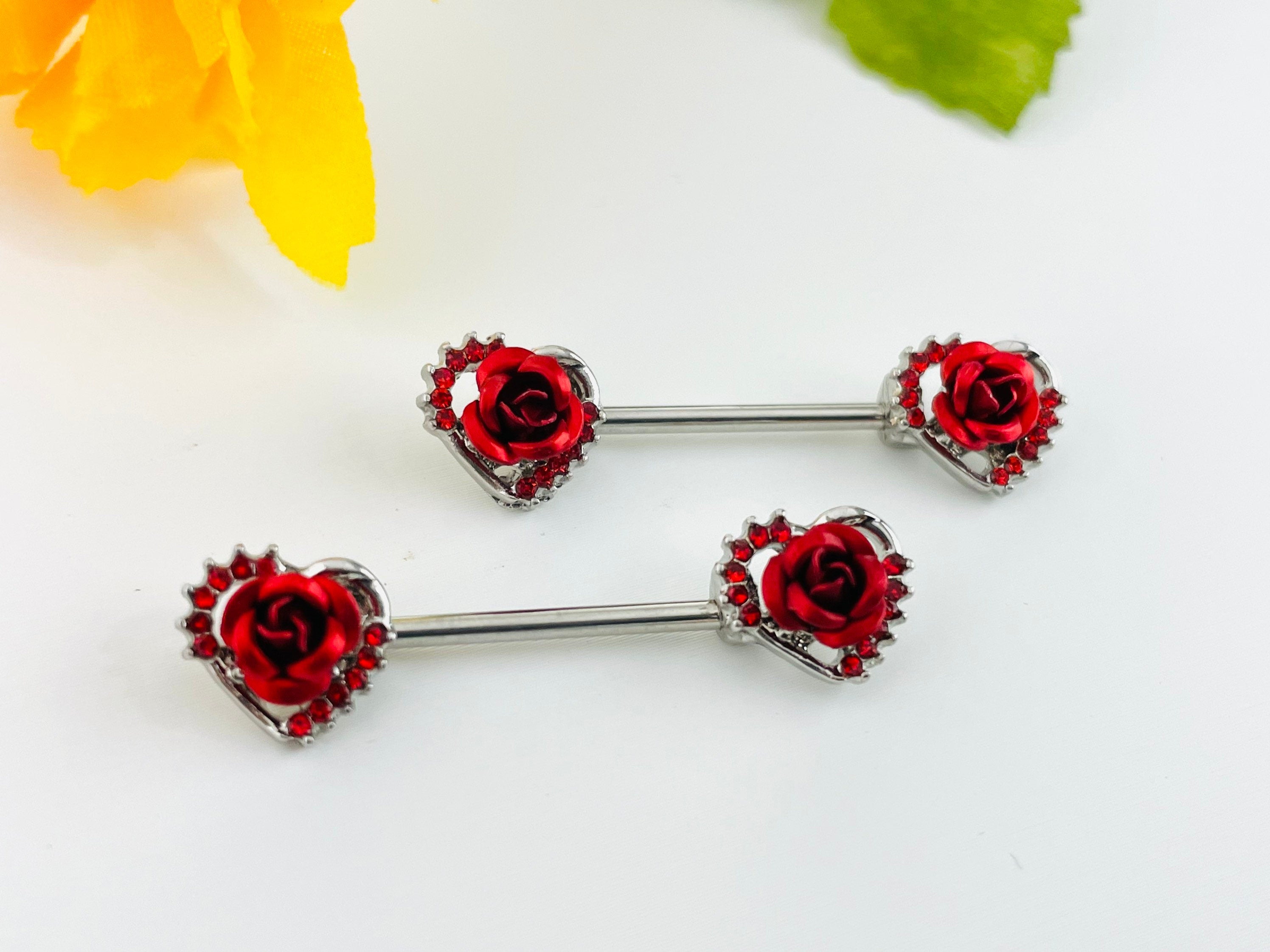 Red Rose Heart Nipple Ring - Nipple Piercing Jewelry