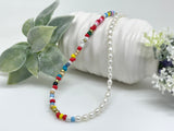 Rainbow Necklace with Tiny Rice Pearls and Miyuki beads