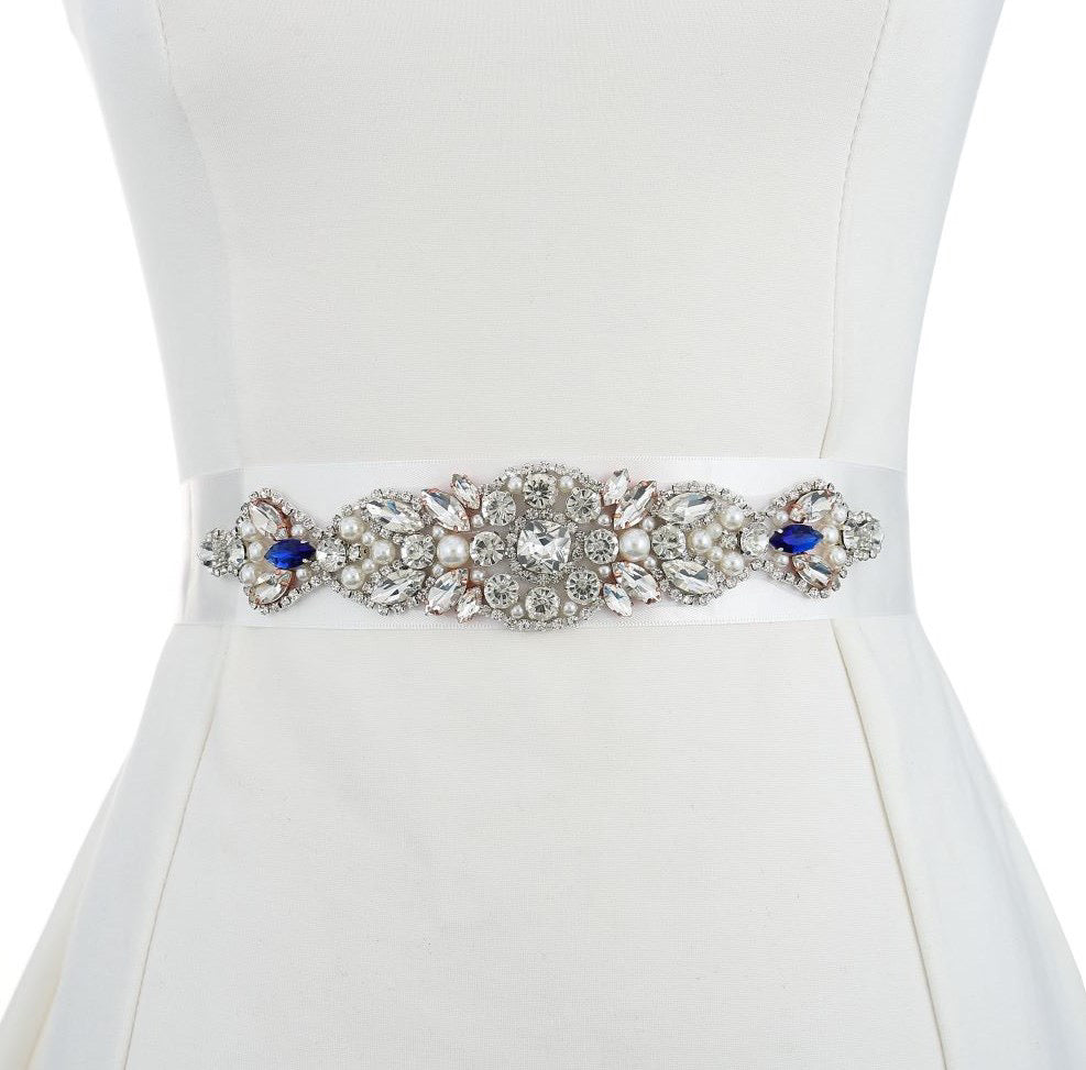 Wedding Dress Belt - Bridal Dress Belt - Blue Crystal Sash Kreative Kreations Wedding Dress Belt - Bridal Dress Belt - Blue Crystal Sash Kreative Kreations