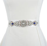 Wedding Dress Belt - Bridal Dress Belt - Blue Crystal Sash