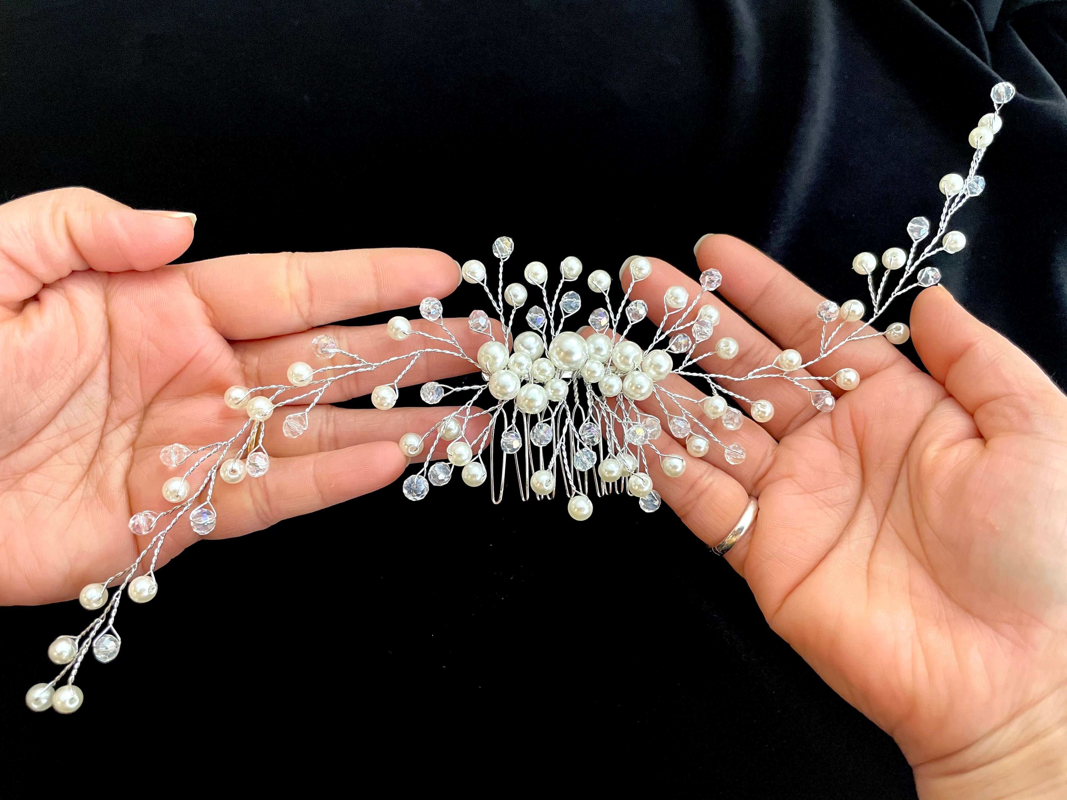 Pearl and Silver Crystal Bridal Hair Comb