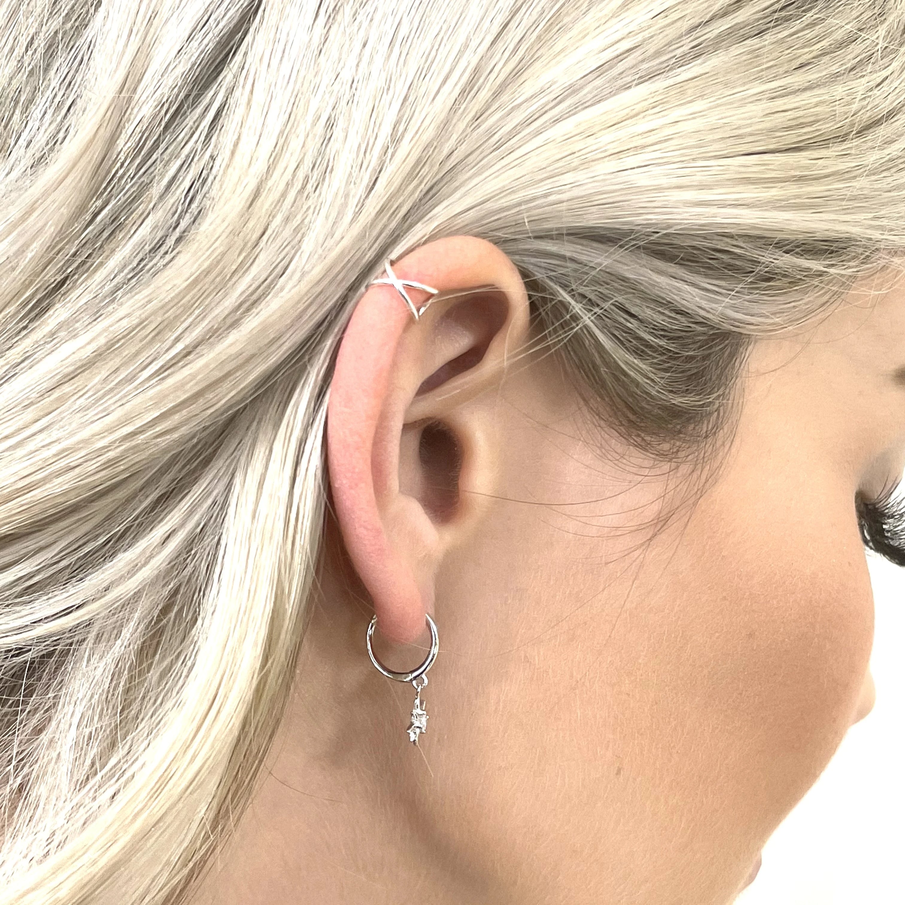 Dainty Silver Stud Earrings and Ear Cuff