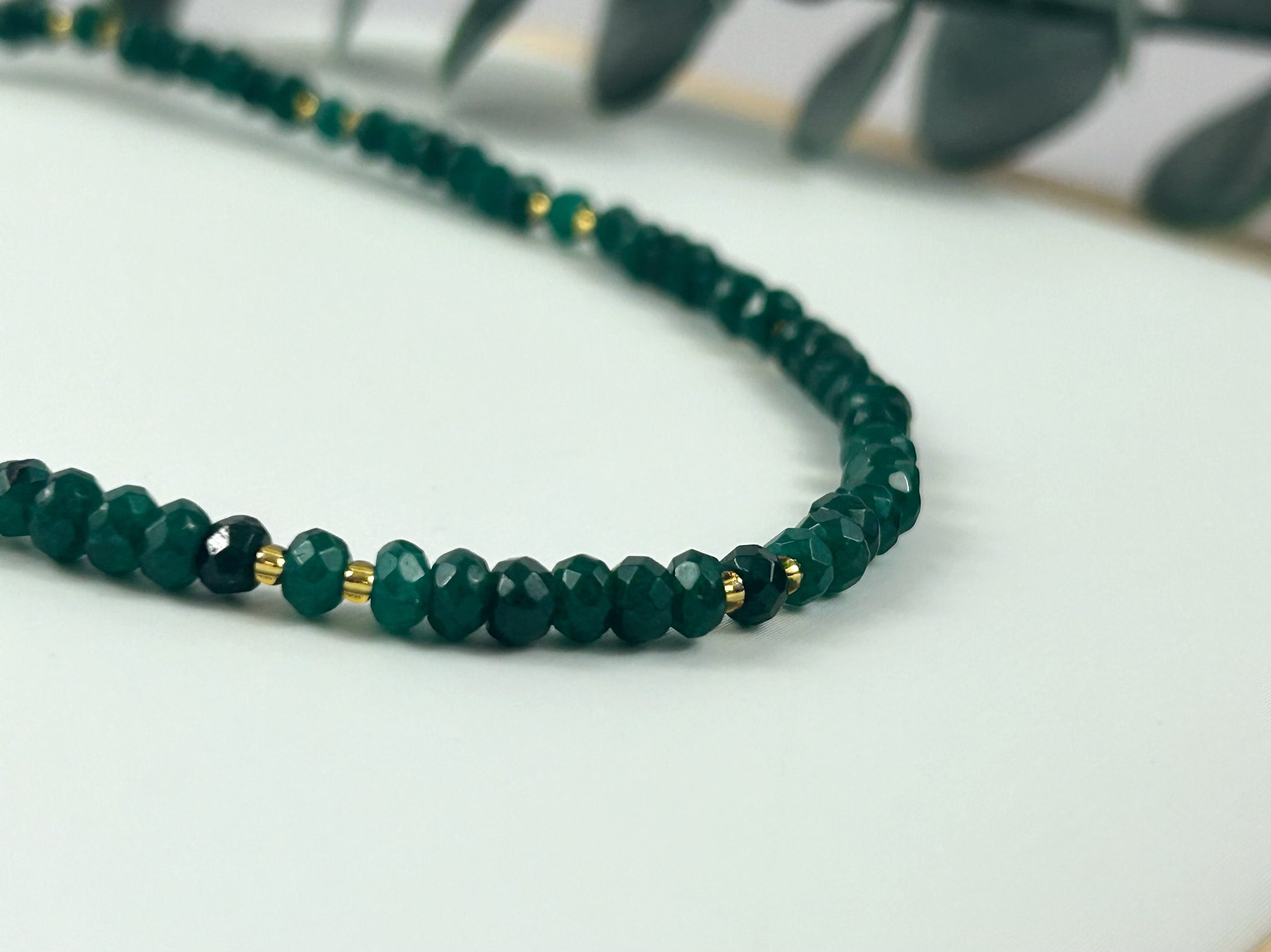 Raw Emerald Stone Beads Choker with Gold Glass Seed Beads