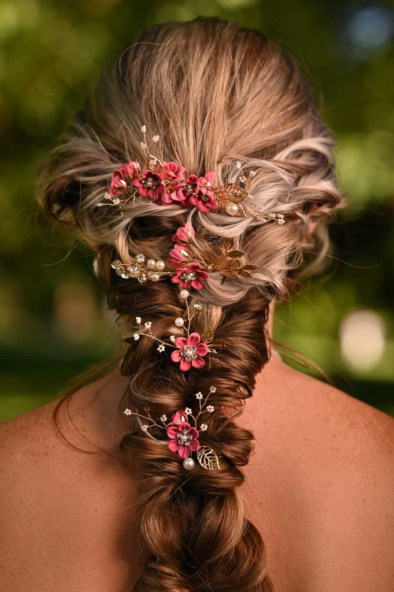 Bridal hair piece with Imitation Pearls, Faux Flowers and Zircon Adornments