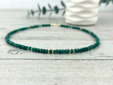 Raw Emerald Stone Beads Choker with Gold Glass Seed Beads