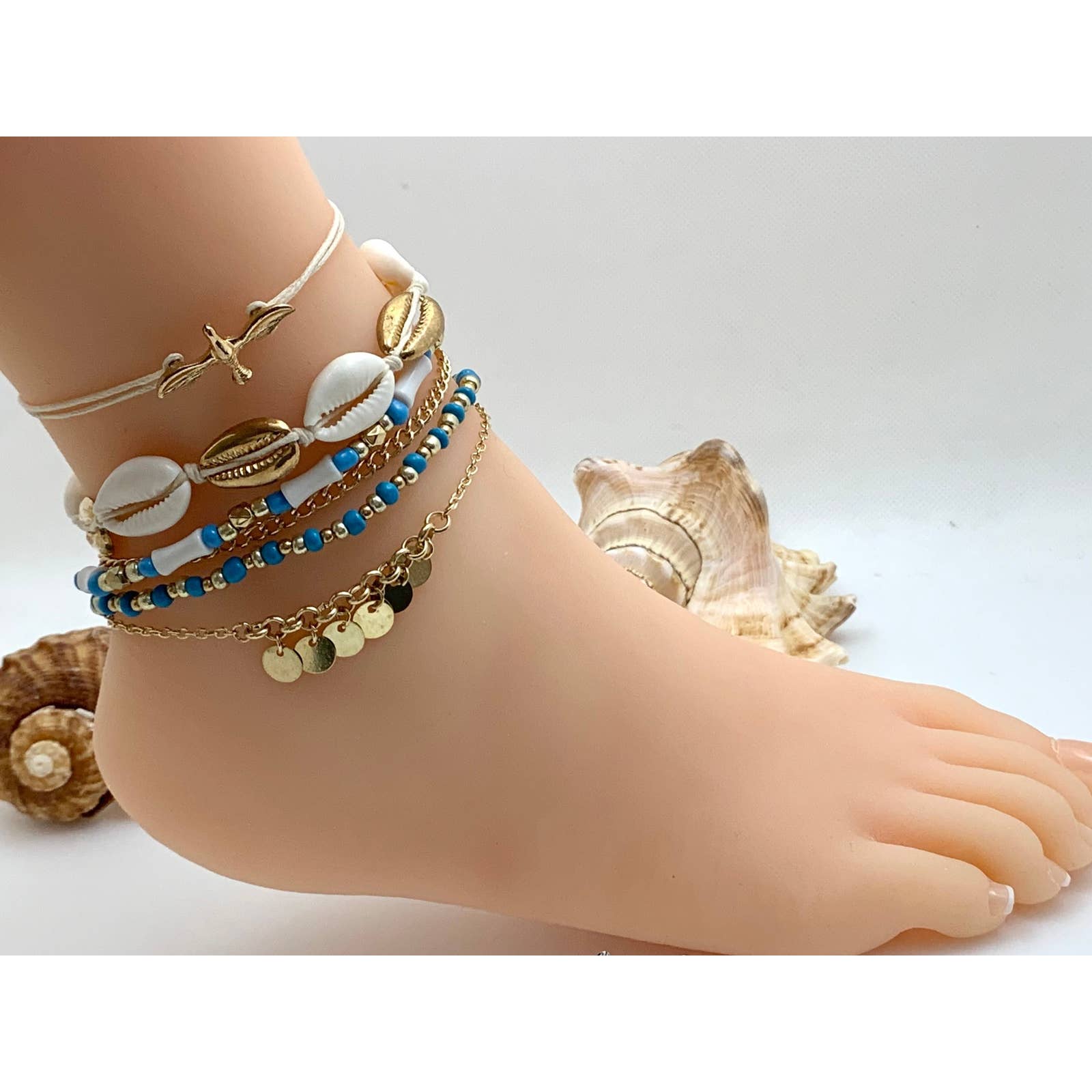  Gold Ankle Bracelet for Women Boho Layered Anklets Set