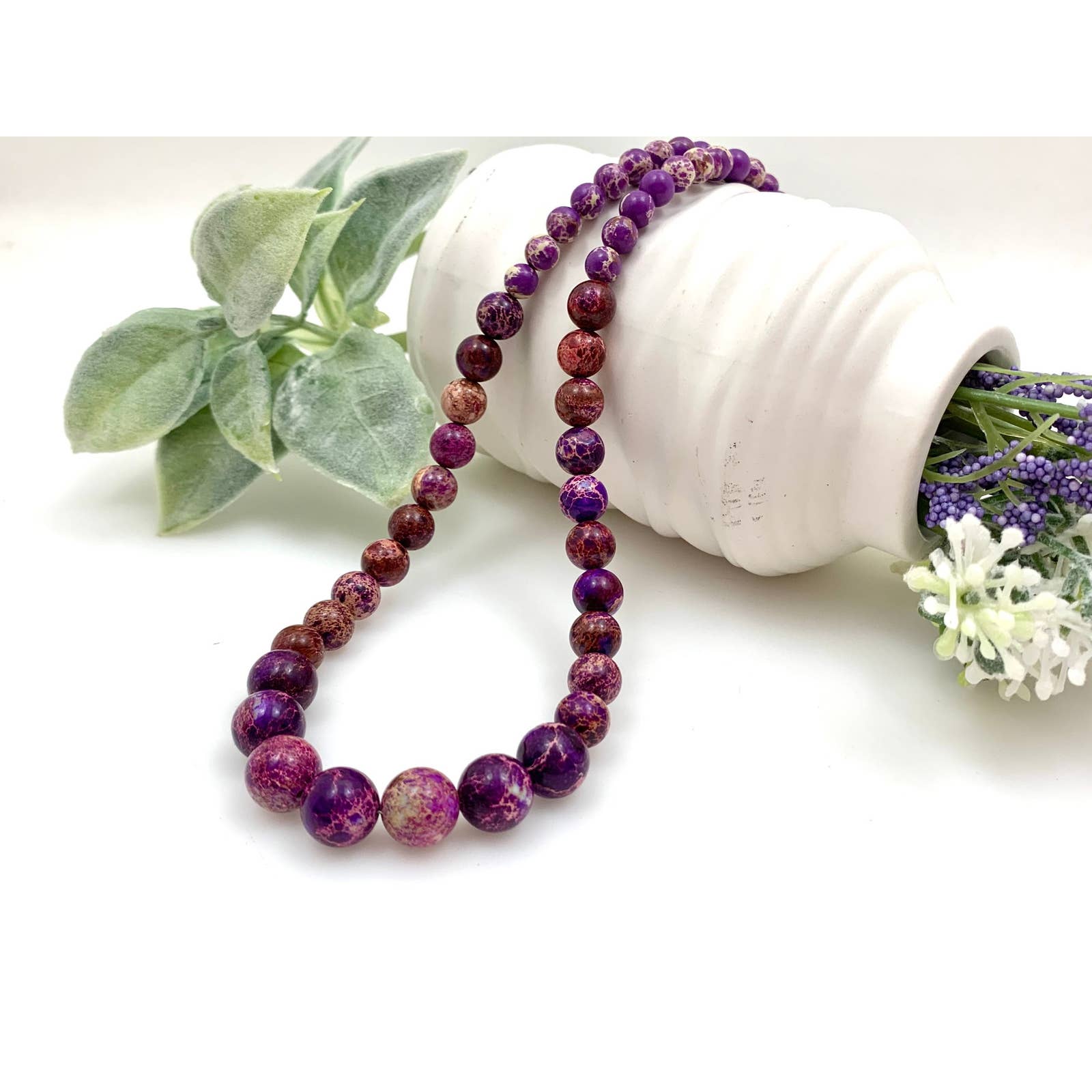 Purple Imperial Jasper Necklace, Natural Stone Beaded Necklace
